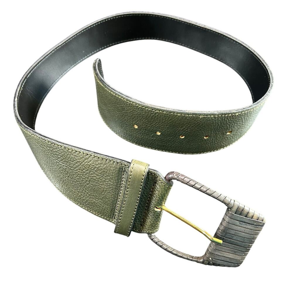 AXCESS- Genuine Leather- Gunmetal- belt- woven buckle- Sz Med some wear 33.5"